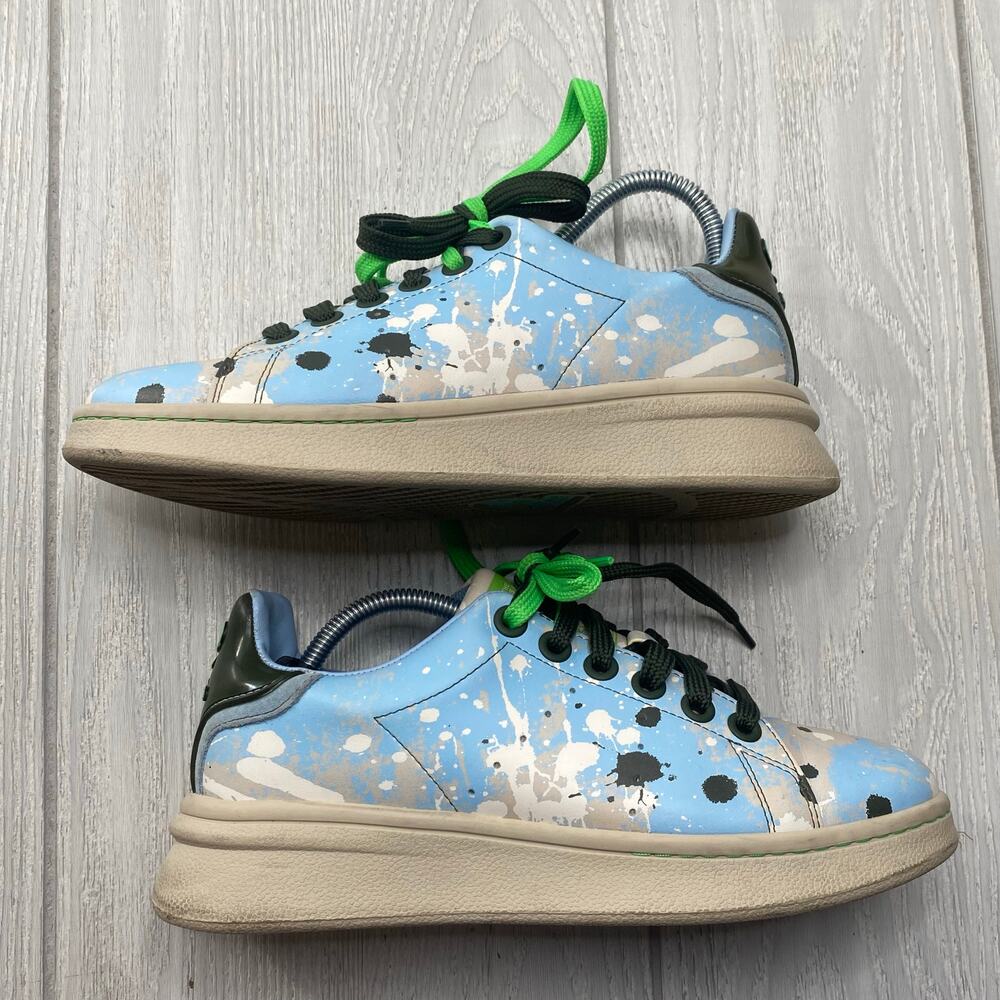 Marc Jacobs The Tennis Shoe Blue & Grey Splatter Lace Up Sneakers Size 8 38 - Picture 4 of 9